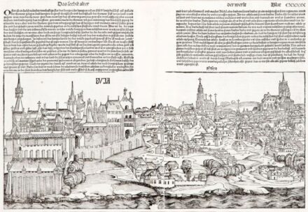 7. tétel, Schedel, Hartmann (1440-1514): Buda látképe Hartmann Schedel Liber Chronicarum című munkájának latin nyelvű kiadásából, Nürnberg, 1493