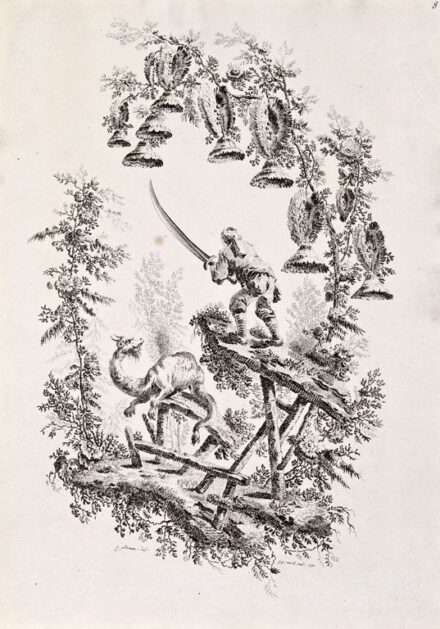 13. tétel, Pillement, Jean-Baptiste (1728-1808): Rokokó jelenet- terv faldekorációhoz, 1771