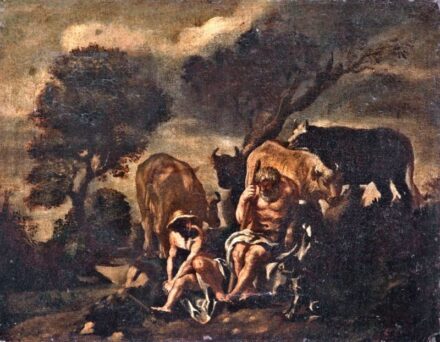 73. tétel, Jordaens, Jacob után, 18. sz.: Merkúr ellopja Argosz teheneit
