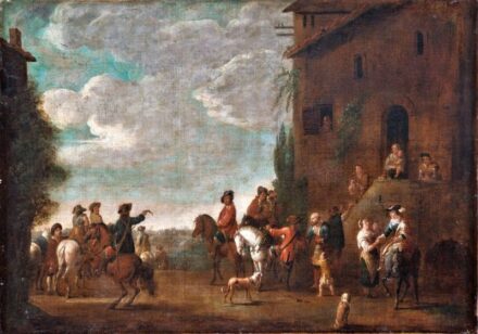 82. tétel, Wouwerman, Philip (1619-1668) követője, 18. sz. eleje: Elegáns társaság pihenője