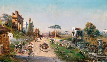 137. tétel, Alott, Robert (1850-1910): Itáliai táj alakokkal, 1900