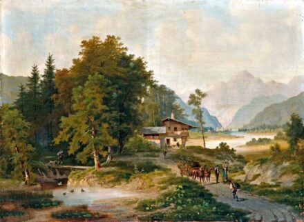 185. tétel, Osztrák festő, 19. sz. második fele: Alpesi táj