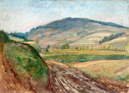196. tétel, Hofman, K. jelzéssel, 1900 körül: Dombos táj