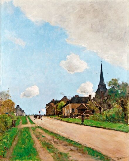 227. tétel, Lecomte, Paul (1842-1920): Falusi utcarészlet körmenettel, 1881
