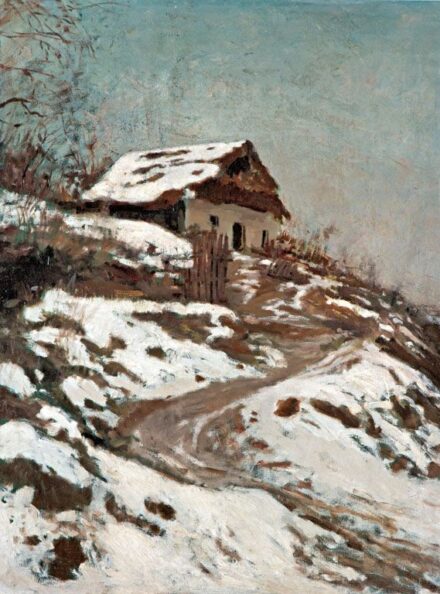 240. tétel, Kemény Nándor (1885-1972): Kisház a hófödte domboldalon