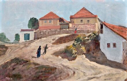 251. tétel, Molnár C. Pál (1894-1984): Utcarészlet alakokkal, 1957