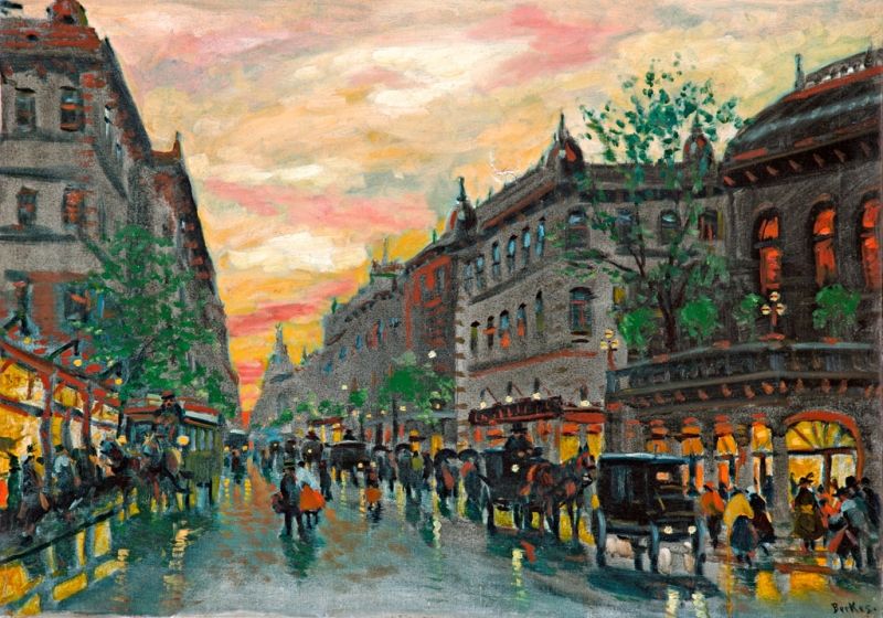 413. tétel, Berkes Antal (1874-1938): Alkonyi fények a nagyvárosban