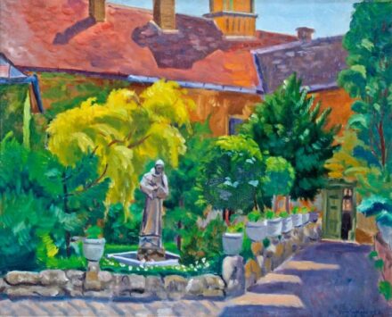 418. tétel, Vörös Géza (1897-1957): Egy budai villa kertje, 1947