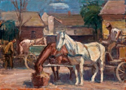 433. tétel, Chiovini Ferenc (1899-1981): Abrakoló lovak