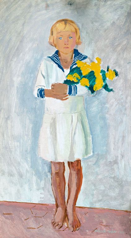487. tétel, Pólya Iván (1889-1939): Matrózblúzos leány virágcsokorral, 1933