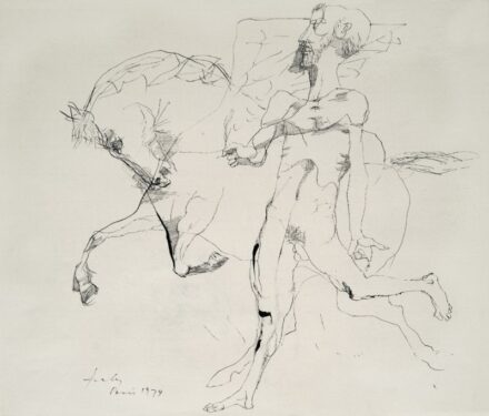 78. tétel, Szalay Lajos (1909-1995), Pegazus, 1974  Hátoldalon: Férfifej