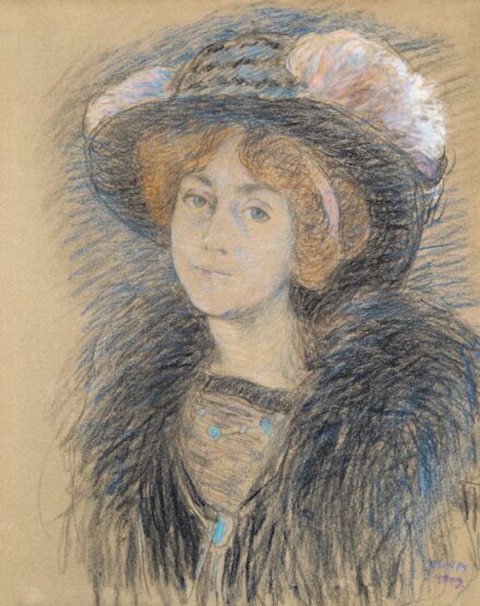 69. tétel, Kunffy Lajos (1869-1962), Kalapos nő, 1909