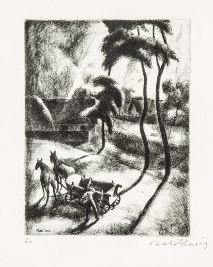 191. tétel,  Tájkép lovaskocsival, 1928