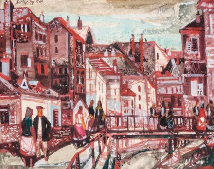 189. tétel,  Városrészlet alakokkal, 1960