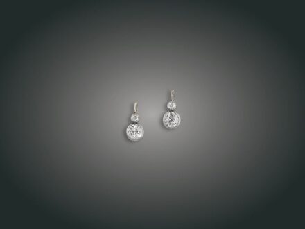 227. tétel, Fülbevaló, 14 k au, 4 bril. cca. 2,20 ct, 2,6 g