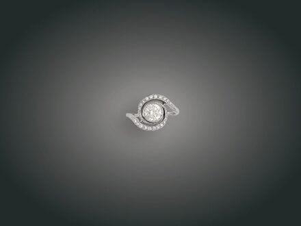 225. tétel, Gyűrű, 14 k au, 21 bril. cca. 1,30 ct, 3,4 g