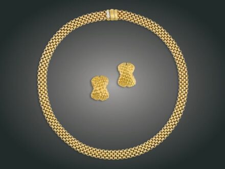 224. tétel, Garnitúra, Fope, 2 db, 18 k au, 77,1 g
