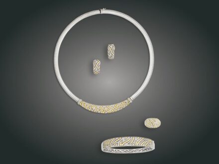 205. tétel, Garnitúra, 4 db, 14, 18 k au, bril. cca. 6,00 ct, 92,0 g