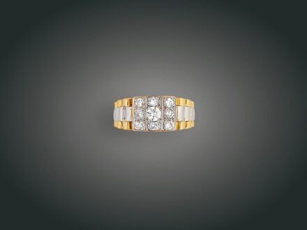 173. tétel, Gyűrű, 14 k au, 6 bril. cca. 1,00 ct, 8,2 g
