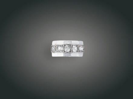 43. tétel, Gyűrű, 14 k au, 5 bril. cca. 1,10 ct, 6,5 g