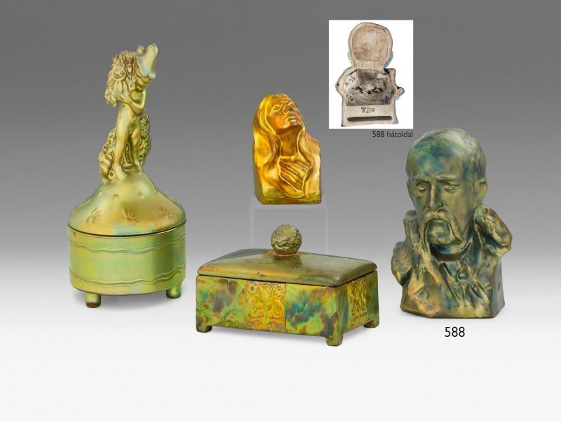 588. tétel, Zsolnay kisplasztika - Madách Imre mellszobra