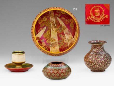 558. tétel, Zsolnay dísztál, japán vízesés motívummal
