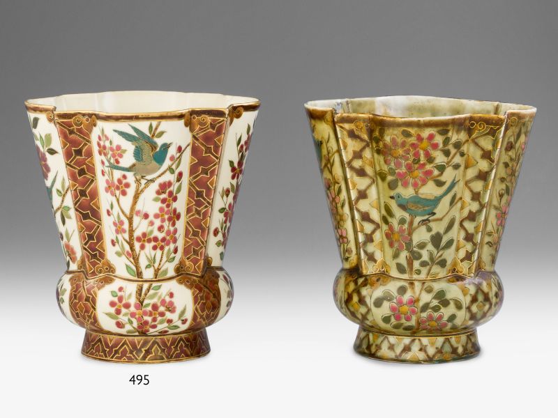 495. tétel, Zsolnay virágcseréptartó díszedény