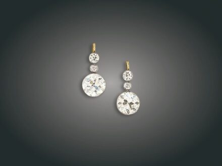 229. tétel, Fülbevaló, 14 k au, 6 bril. cca. 7,95 ct, 4,0 g