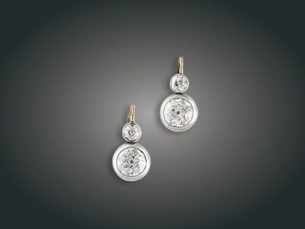 225. tétel, Fülbevaló, 14 k au, 4 bril.  3,44 ct, 3,8 g