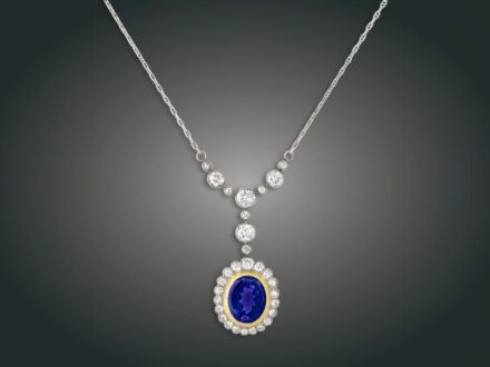 224. tétel, Nyakék, 14 k au, 30 bril. cca. 5,40 ct, 14,3 g