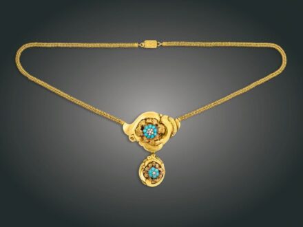 184. tétel, Nyakék, 14 k au, türkiz, 20,0 g