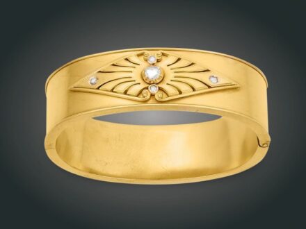 180. tétel, Karék, 14 k au, 5 gyém. cca. 0,25 ct, 30,9 g