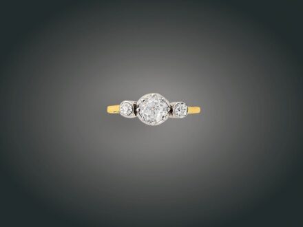 177. tétel, Gyűrű, 14 k au, 3 bril. cca. 1,20 ct, 2,5 g