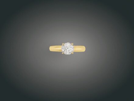 115. tétel, Gyűrű, 18 k au, 4 bril. cca. 0,70 ct, 4,4 g