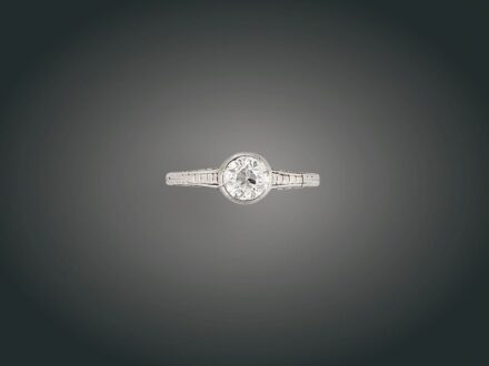87. tétel, Gyűrű, 14 k au, 1 bril. cca. 0,65 ct, 2,0 g