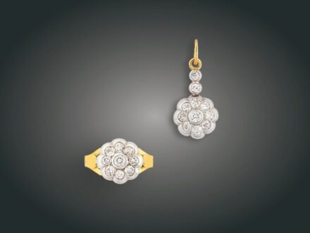 71. tétel, Ékszer, 2 db, 20 bril. cca. 1,50 ct, 6,1 g