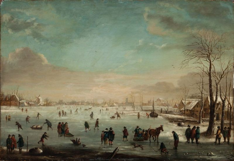 262. tétel, Holland festő, 19. sz.: Téli örömök