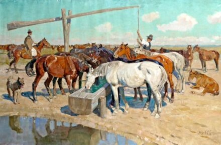 511. tétel, Juszkó Béla (1877-1969): Ménes a gémeskútnál