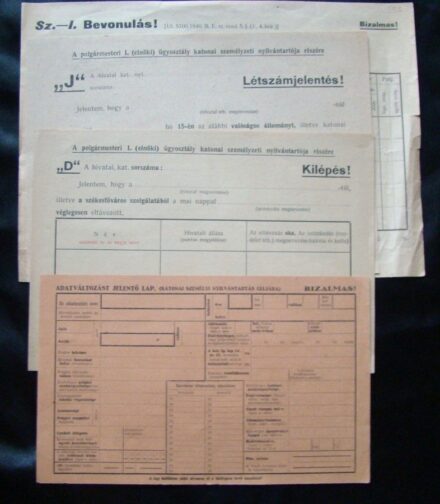 4 db kitöltetelen katonai nyilvántartási adatlap