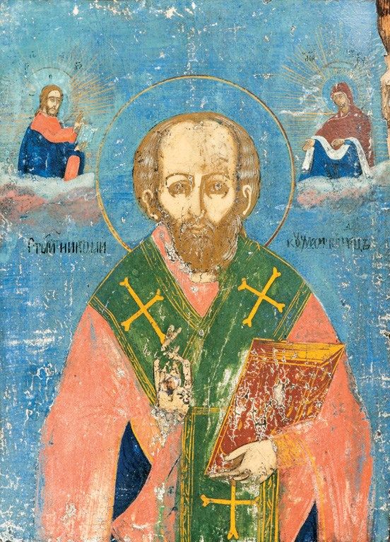 724. tétel, Görög(?) ikonfestő, 1880 körül: Szent Miklós