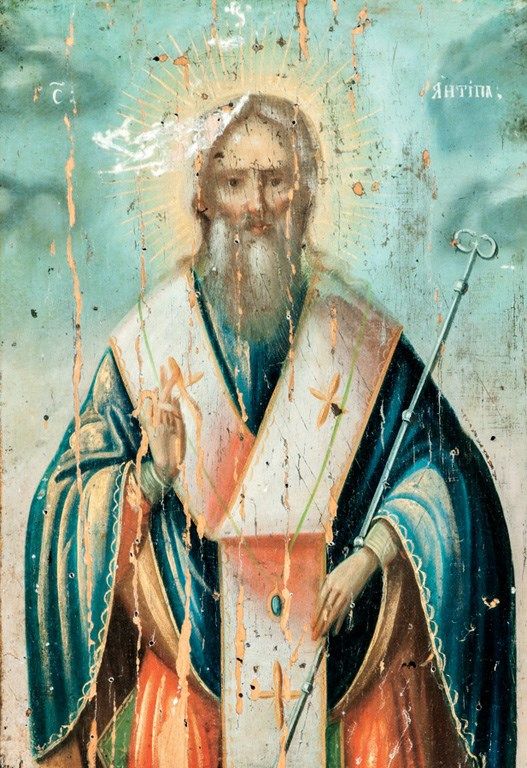 722. tétel, Görög(?) ikonfestő, 1880 körül: Férfi szent