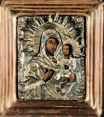 708. tétel, Orosz ikonfestő, 19. sz. vége: Madonna a gyermekkel