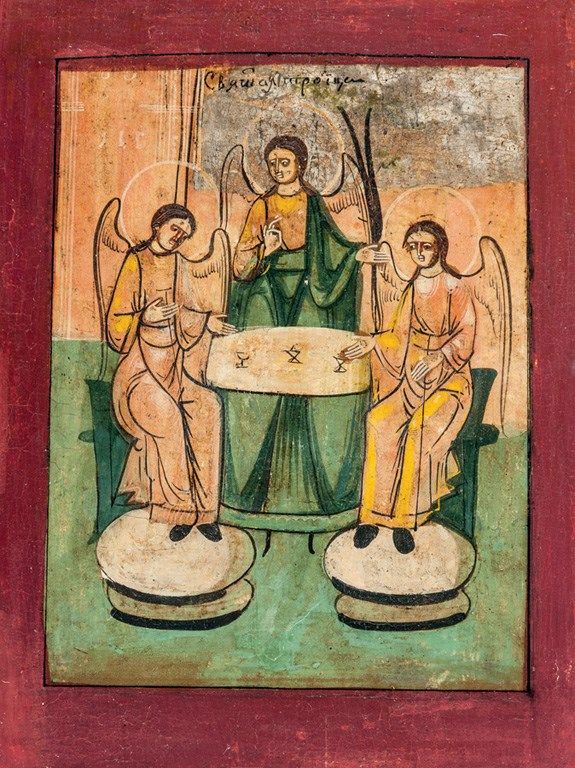 703. tétel, Orosz ikonfestő, 19. sz. vége: Szentháromság