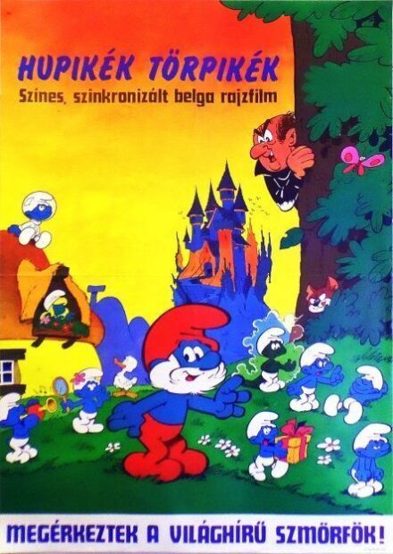 88. tétel, Hupikék törpikék  Here Are the Smurfs  1987  belga - amerikai  Peyo (graf.)  William Hanna, Joseph Barbera, Ray Patterson, Gérald Baldwin (rend.)  cca. 594 × 841 mm