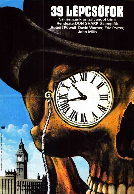 2. tétel, 39 lépcsőfok  The Thirty-Nine Steps    1984  angol  Mayer Gyula (graf.)  Don Sharp (rend.)  cca. 420 × 594 mm