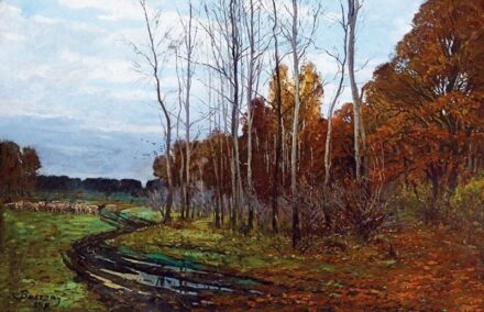 184. tétel, Őszi erdőszéle bárányokkal, 1898