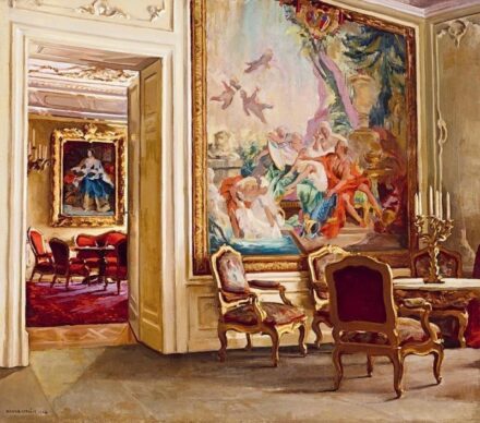 174. tétel, Az egykori miniszterelnöki palota gobelin-terme, 1928 (Sándor palota)