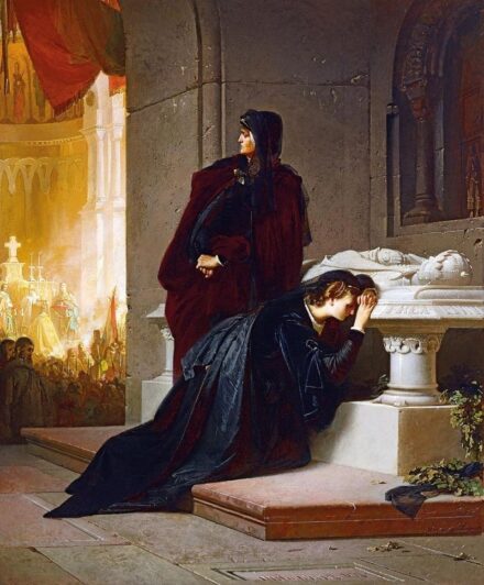 149. tétel, Mária királynő és arnyja, Erzsébet Nagy Lajos király sírjánál, 1864