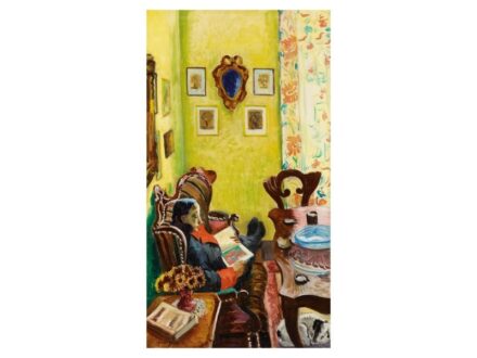 385. tétel, Vörös Géza  Nagydobrony, 1897 - Budapest, 1957  Szobabelső (1940)  Olaj, vászon  120 × 65 cm   Jelezve jobbra lent:  Vörös Géza 1940