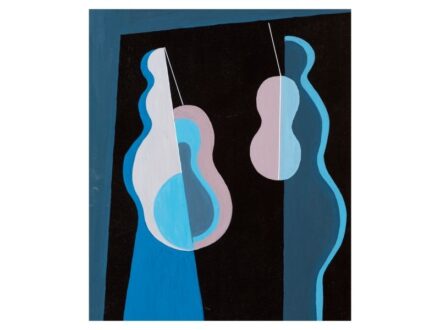 378. tétel, Deim Pál  Szentendre, 1932 -   Duó (2005)  Olaj, karton  29 × 34 cm  Jelezve hátoldalon:  Deim Pál